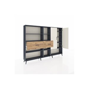 Arges Dolap 10 Raflı 2 Çekmeceli 2 Kapaklı 220x30x163 Antrasit-aytaşı/çam