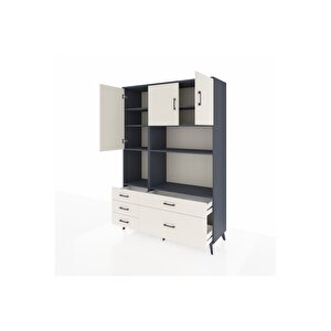 Hyperion Gardrop 8 Raflı 5 Çekmeceli 3 Kapaklı 132x44x195 Antrasit-aytaşı