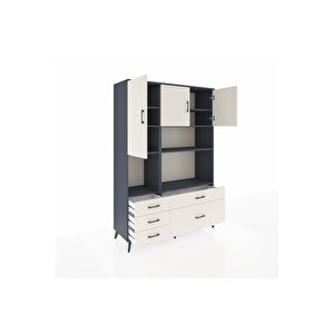 Hyperion Gardrop 8 Raflı 5 Çekmeceli 3 Kapaklı 132x44x195 Antrasit-aytaşı