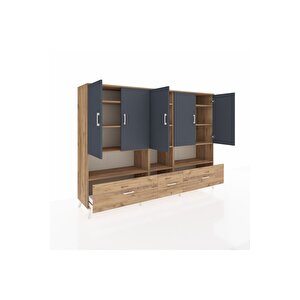 Hyperion Dolap 12 Raflı 3 Çekmeceli 5 Kapaklı 220x44x163 Çam-antrasit/çam