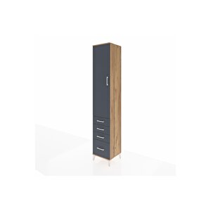 Hyperion Dolap 2 Raflı 4 Çekmeceli Tek Askılı 44x44x243 Çam-antrasit