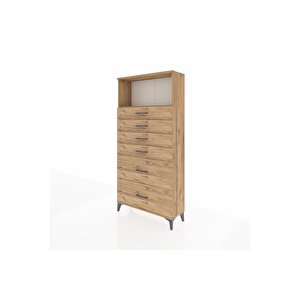 Arges Dolap Tek Raflı 6 Çekmeceli 88x30x182 Çam-çam