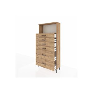 Arges Dolap Tek Raflı 6 Çekmeceli 88x30x182 Çam-çam
