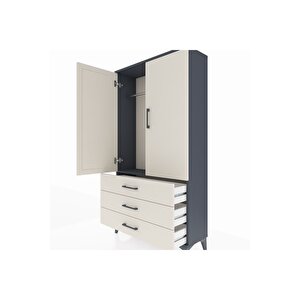 Arges Dolap Tek Raflı 3 Çekmeceli Tek Askılı 88x30x163 Antrasit-aytaşı