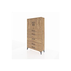 Arges Dolap 2 Raflı 5 Çekmeceli 2 Kapaklı 88x30x163 Çam-çam