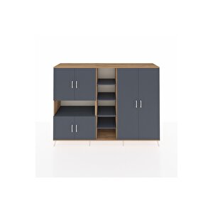 Hyperion Dolap 13 Raflı 6 Kapaklı 220x44x163 Çam-antrasit