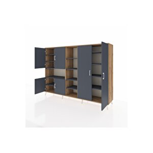 Hyperion Dolap 13 Raflı 6 Kapaklı 220x44x163 Çam-antrasit