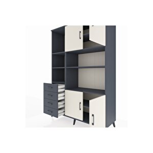 Hyperion Dolap 8 Raflı 4 Çekmeceli 4 Kapaklı 132x44x195 Antrasit-aytaşı/antrasit