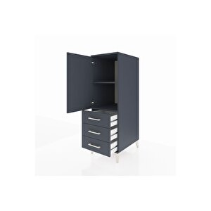 Kronos Dolap 2 Raflı 3 Çekmeceli Tek Kapaklı 44x59x134 Antrasit-antrasit