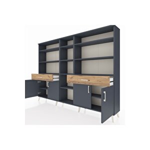 Arges Dolap 12 Raflı 2 Çekmeceli 4 Kapaklı 220x30x163 Antrasit-antrasit/çam