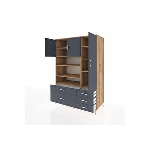Kronos Dolap 9 Raflı 5 Çekmeceli 3 Kapaklı 132x59x195 Çam-antrasit/antrasit
