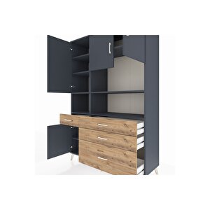 Hyperion Dolap 9 Raflı 4 Çekmeceli 4 Kapaklı 132x44x195 Antrasit-antrasit/çam