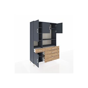 Hyperion Dolap 9 Raflı 4 Çekmeceli 4 Kapaklı 132x44x195 Antrasit-antrasit/çam