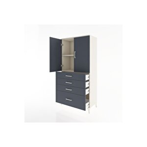 Hyperion Dolap 2 Raflı 4 Çekmeceli 2 Kapaklı 88x44x182 Aytaşı-antrasit