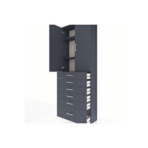 Arges Dolap 3 Raflı 6 Çekmeceli 2 Kapaklı 88x30x243 Antrasit-antrasit