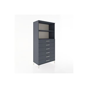 Hyperion Dolap 2 Raflı 6 Çekmeceli 88x44x182 Antrasit-antrasit