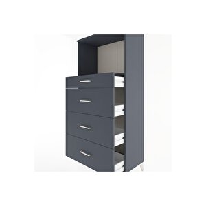 Hyperion Dolap Tek Raflı 4 Çekmeceli 88x44x182 Antrasit-antrasit