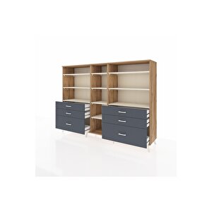 Hyperion Dolap 10 Raflı 6 Çekmeceli  220x44x163 Çam-aytaşı/antrasit