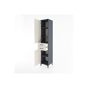 Hyperion Dolap 4 Raflı 2 Çekmeceli 2 Kapaklı 44x44x221 Antrasit-aytaşı