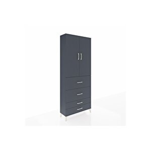 Arges Dolap 2 Raflı 4 Çekmeceli 2 Kapaklı 88x30x221 Antrasit-antrasit