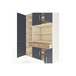 Kronos Dolap 10 Raflı Tek Çekmeceli 6 Kapaklı 132x59x195 Aytaşı-antrasit/çam