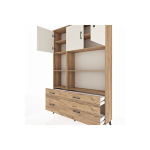 Arges Dolap 8 Raflı 4 Çekmeceli 3 Kapaklı 132x30x195 Çam-aytaşı/çam