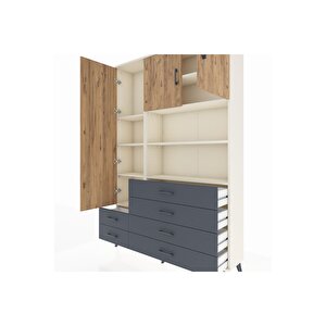 Arges Dolap 8 Raflı 6 Çekmeceli 3 Kapaklı 132x30x195 Aytaşı-çam/antrasit