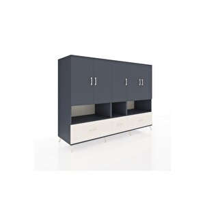 Kronos Dolap 12 Raflı 3 Çekmeceli 5 Kapaklı 220x59x163 Antrasit-antrasit/aytaşı