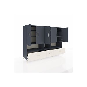 Kronos Dolap 12 Raflı 3 Çekmeceli 5 Kapaklı 220x59x163 Antrasit-antrasit/aytaşı