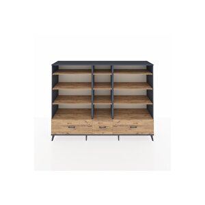 Hyperion Dolap 12 Raflı 3 Çekmeceli  220x44x163 Antrasit-çam