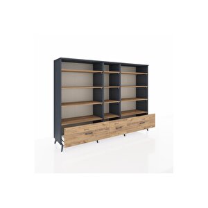 Hyperion Dolap 12 Raflı 3 Çekmeceli  220x44x163 Antrasit-çam