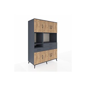 Kronos Dolap 9 Raflı 3 Çekmeceli 6 Kapaklı 132x59x195 Antrasit-çam/antrasit