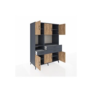 Kronos Dolap 9 Raflı 3 Çekmeceli 6 Kapaklı 132x59x195 Antrasit-çam/antrasit