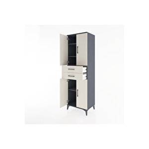 Hyperion Dolap 4 Raflı 2 Çekmeceli 4 Kapaklı 60x44x195 Antrasit-aytaşı