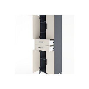 Hyperion Dolap 4 Raflı 2 Çekmeceli 4 Kapaklı 60x44x195 Antrasit-aytaşı