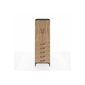 Kronos Dolap 2 Raflı 5 Çekmeceli 2 Kapaklı 60x59x182 Antrasit-çam