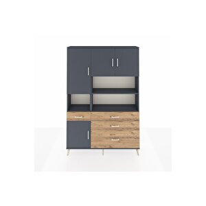 Arges Dolap 9 Raflı 4 Çekmeceli 4 Kapaklı 132x30x195 Antrasit-antrasit/çam