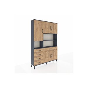 Arges Gardrop 9 Raflı 5 Çekmeceli 5 Kapaklı 132x30x195 Antrasit-çam