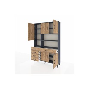 Arges Gardrop 9 Raflı 5 Çekmeceli 5 Kapaklı 132x30x195 Antrasit-çam