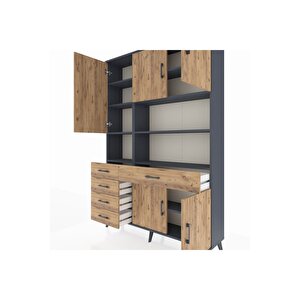 Arges Gardrop 9 Raflı 5 Çekmeceli 5 Kapaklı 132x30x195 Antrasit-çam