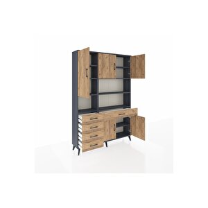 Arges Gardrop 9 Raflı 5 Çekmeceli 5 Kapaklı 132x30x195 Antrasit-çam