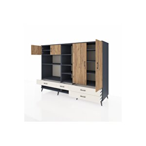 Kronos Dolap 12 Raflı 4 Çekmeceli 4 Kapaklı 220x59x163 Antrasit-çam/aytaşı