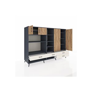 Kronos Dolap 12 Raflı 4 Çekmeceli 4 Kapaklı 220x59x163 Antrasit-çam/aytaşı
