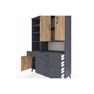 Hyperion Dolap 8 Raflı 5 Çekmeceli 3 Kapaklı 132x44x195 Antrasit-çam/antrasit