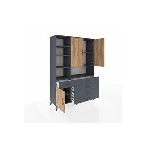 Hyperion Dolap 8 Raflı 5 Çekmeceli 3 Kapaklı 132x44x195 Antrasit-çam/antrasit