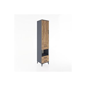 Hyperion Dolap 4 Raflı 3 Çekmeceli Tek Kapaklı 44x44x221 Antrasit-çam