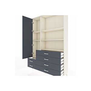 Arges Gardrop 7 Raflı 6 Çekmeceli Tek Kapaklı  132x30x195 Aytaşı-antrasit