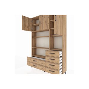 Arges Gardrop 9 Raflı 6 Çekmeceli 3 Kapaklı 132x30x195 Çam-çam