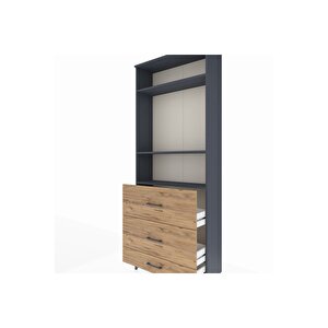 Arges Dolap 3 Raflı 3 Çekmeceli 88x30x221 Antrasit-çam