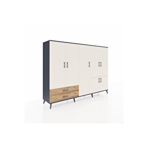 Hyperion Dolap 12 Raflı 2 Çekmeceli 7 Kapaklı 220x44x163 Antrasit-aytaşı/çam